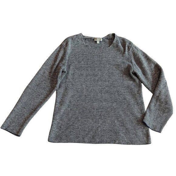 COS Sweaters - COS Navy White Pullover Sweater 100% Cotton Crew Neck Stretch Size Small Women's